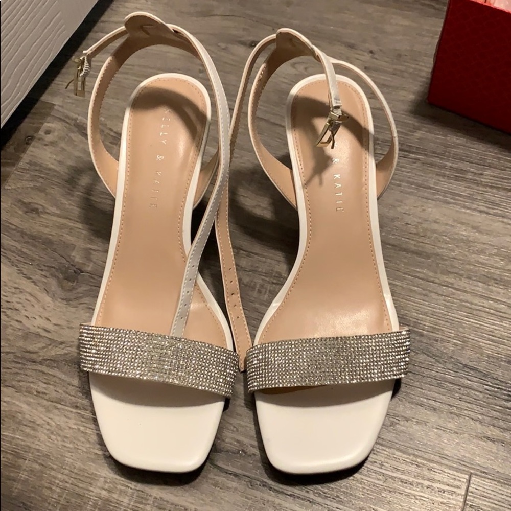 Kelly and Katie White Rhinestone Sparkle Micro Suede Heels Wedding